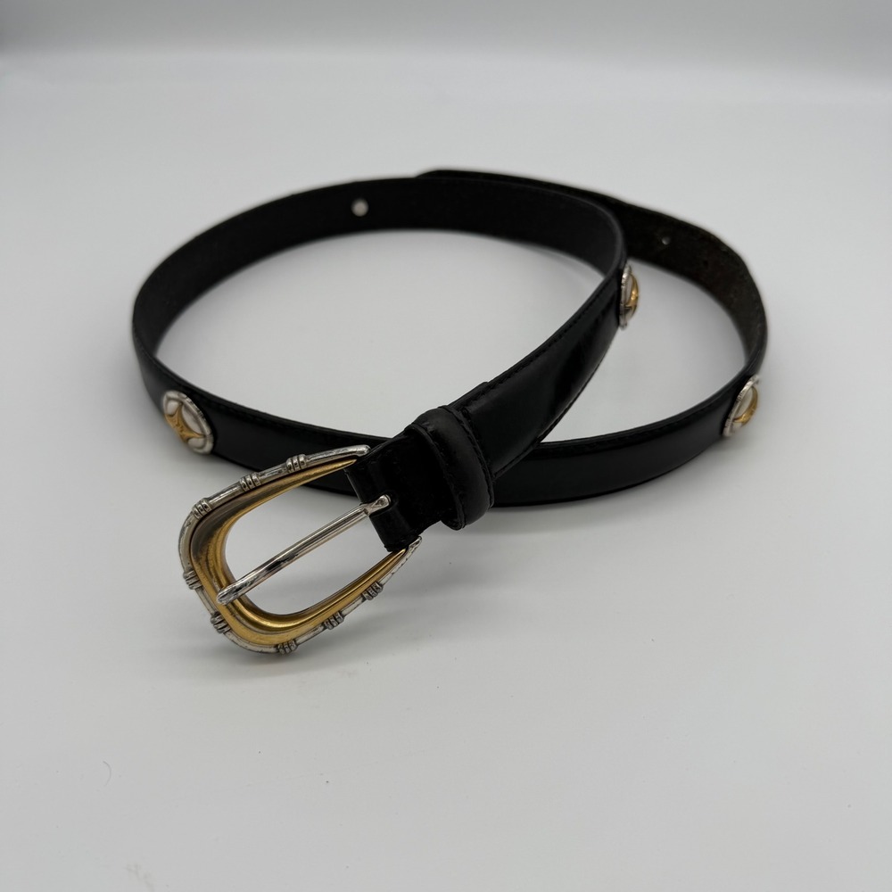 Fossil Womens Black Leather Belt Mixed Metal Buckle Concho Studs Western Boho‎ M